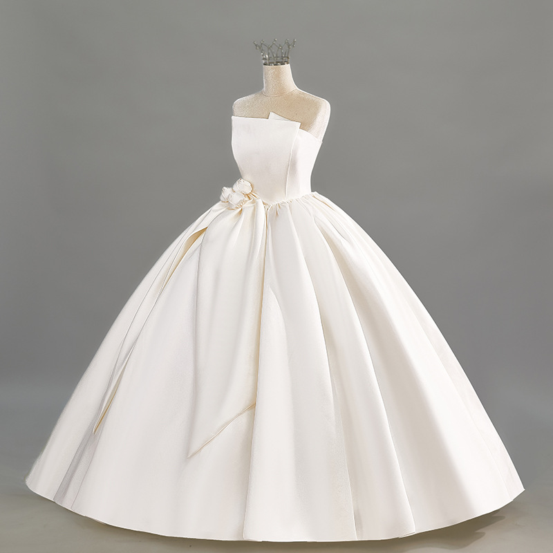 Light beige tube top dress, high-end new style bride toasting dress, slim and temperament wedding dress, small wedding dress