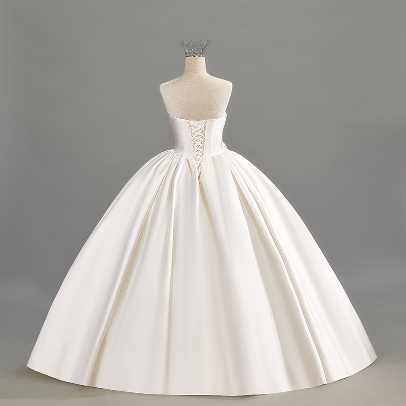 Light beige tube top dress, high-end new style bride toasting dress, slim and temperament wedding dress, small wedding dress