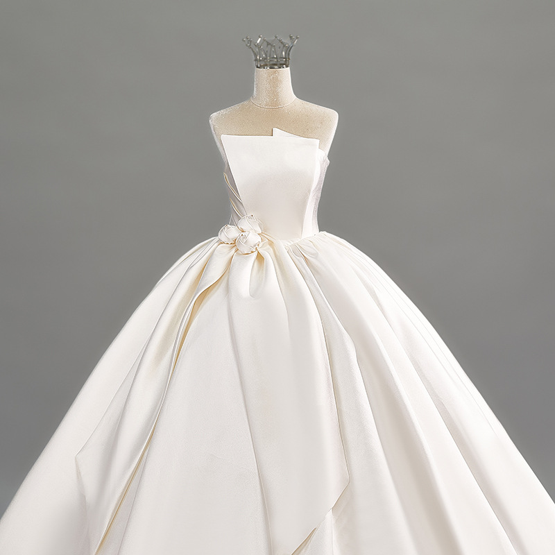 Light beige tube top dress, high-end new style bride toasting dress, slim and temperament wedding dress, small wedding dress