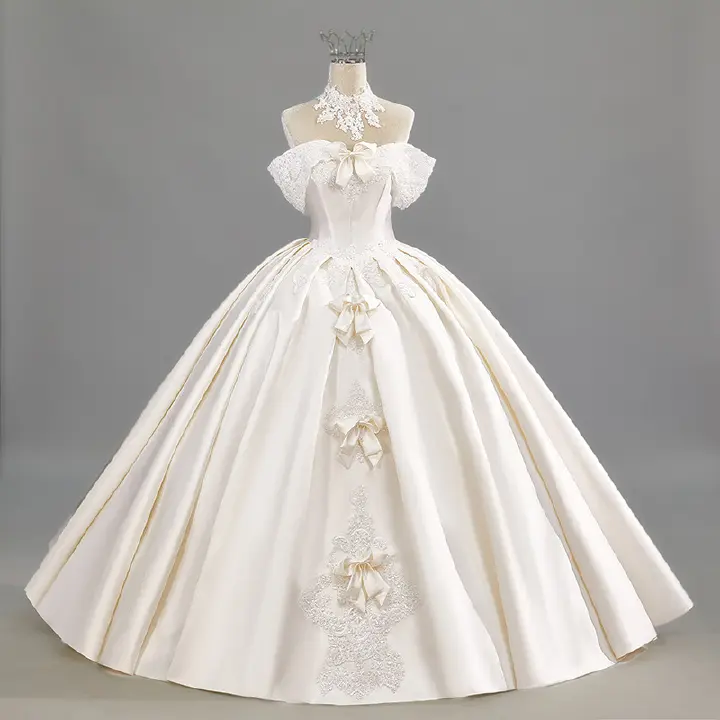 Satin main wedding dress bride light luxury niche high-end long-sleeved French gauze trailing retro heavy industry welcome door yarn
