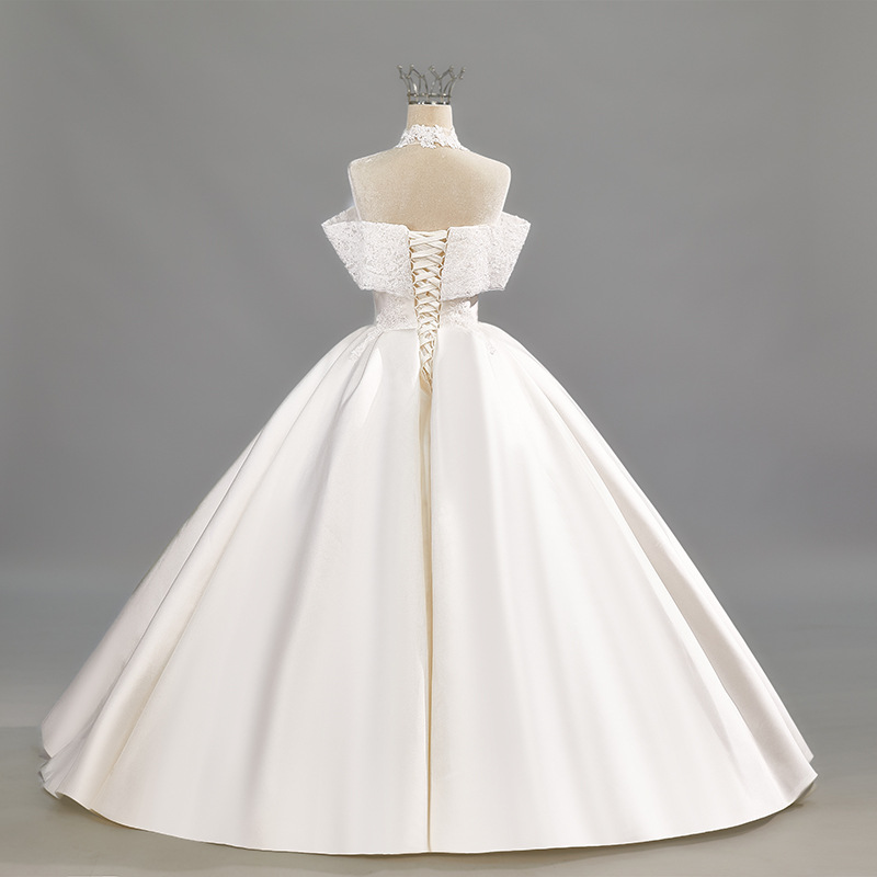 Satin main wedding dress bride light luxury niche high-end long-sleeved French gauze trailing retro heavy industry welcome door yarn