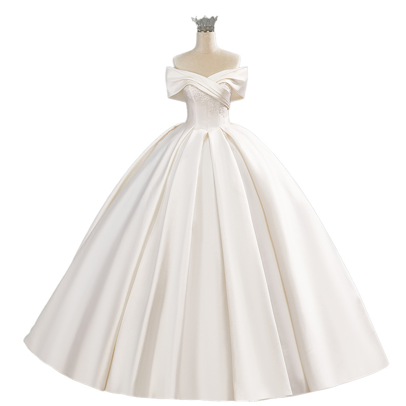 French simple satin wedding evening dress new adult ceremony high-quality French bride engagement dress