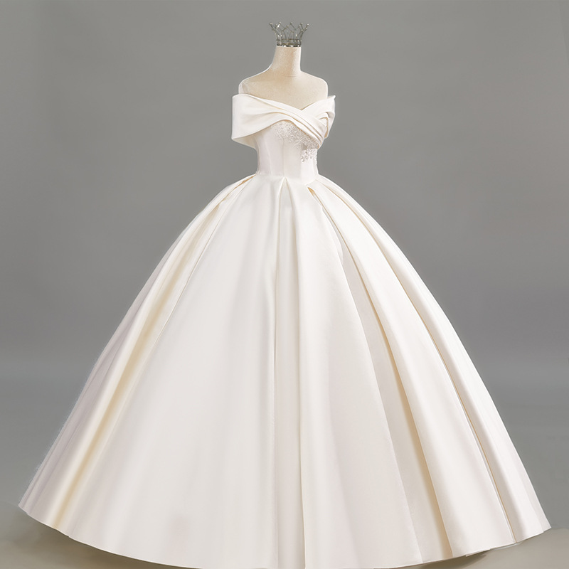 French simple satin wedding evening dress new adult ceremony high-quality French bride engagement dress