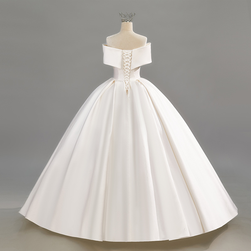 French simple satin wedding evening dress new adult ceremony high-quality French bride engagement dress