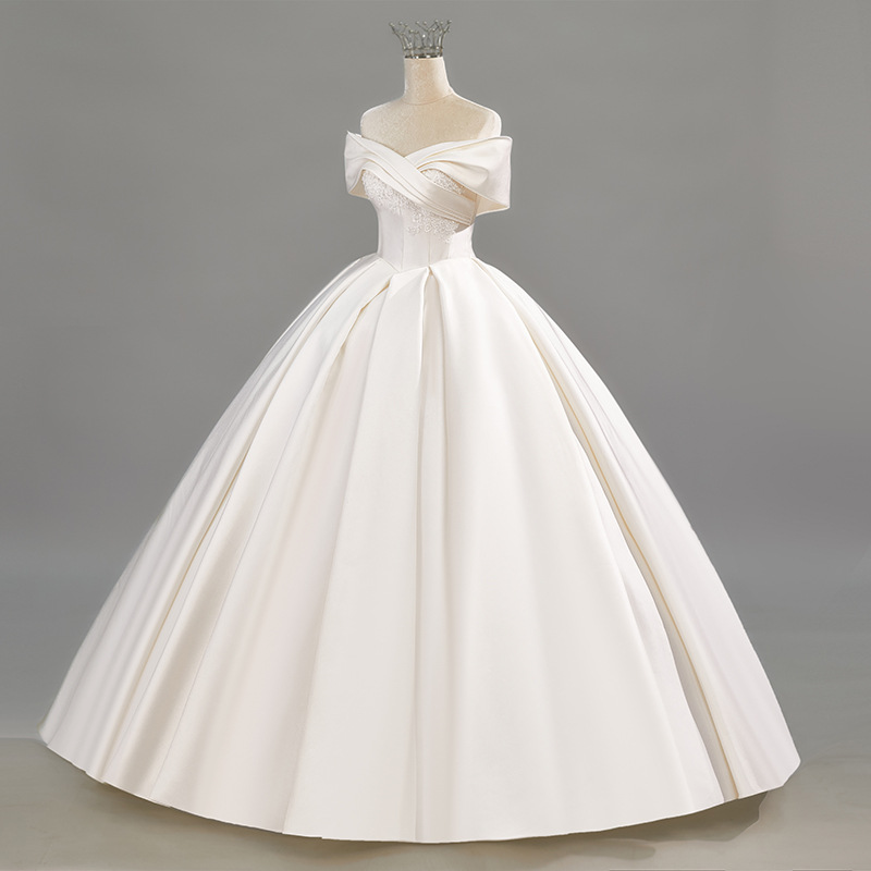 French simple satin wedding evening dress new adult ceremony high-quality French bride engagement dress