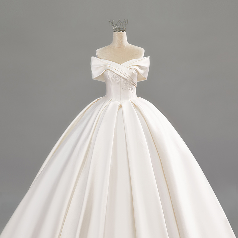 French simple satin wedding evening dress new adult ceremony high-quality French bride engagement dress