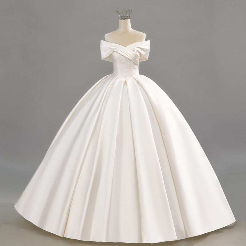 French simple satin wedding evening dress new adult ceremony high-quality French bride engagement dress