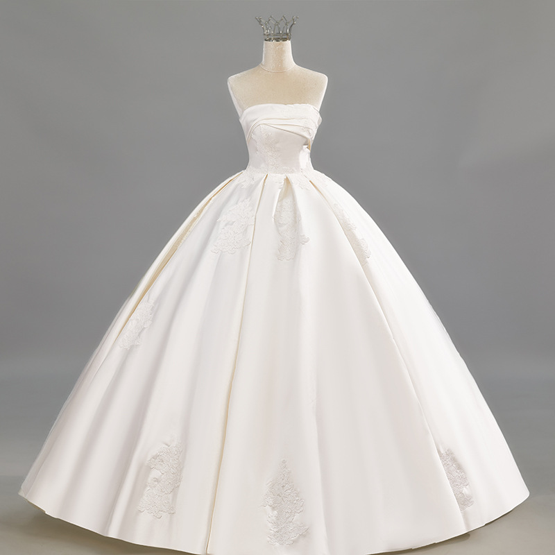 Wedding Satin French New Style Bridal Tube Top Simple Niche Puff Skirt High-Quality French Wedding Dress