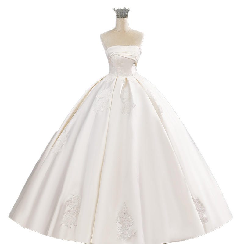 Wedding Satin French New Style Bridal Tube Top Simple Niche Puff Skirt High-Quality French Wedding Dress