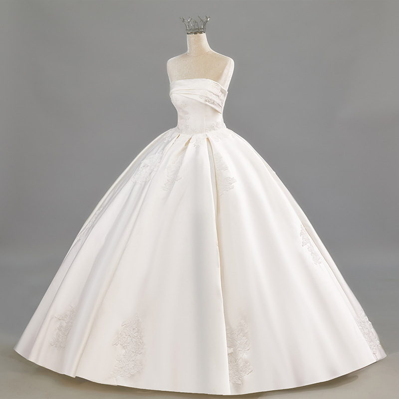 Wedding Satin French New Style Bridal Tube Top Simple Niche Puff Skirt High-Quality French Wedding Dress
