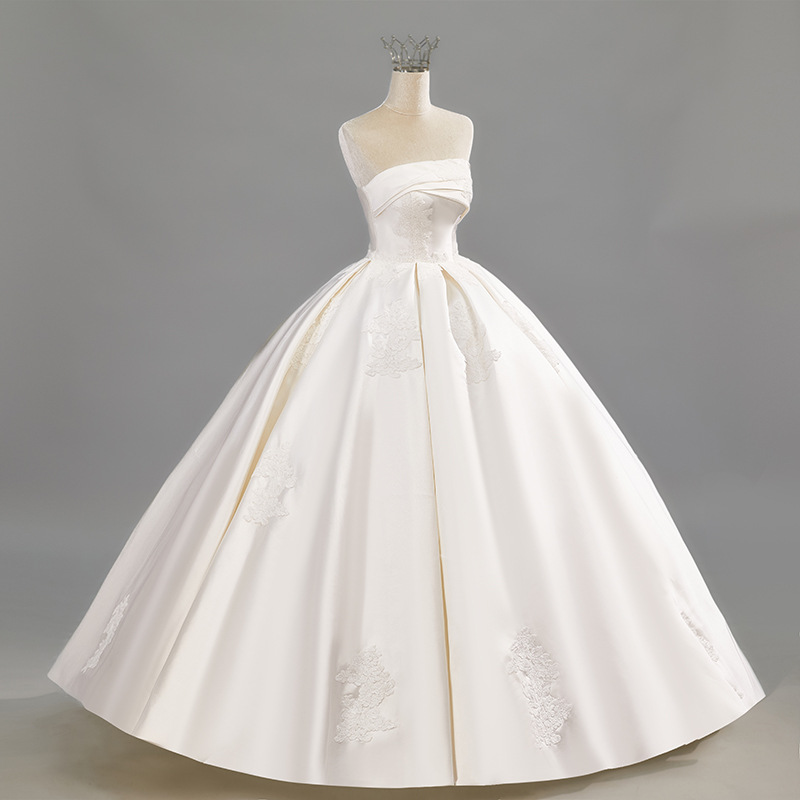 Wedding Satin French New Style Bridal Tube Top Simple Niche Puff Skirt High-Quality French Wedding Dress