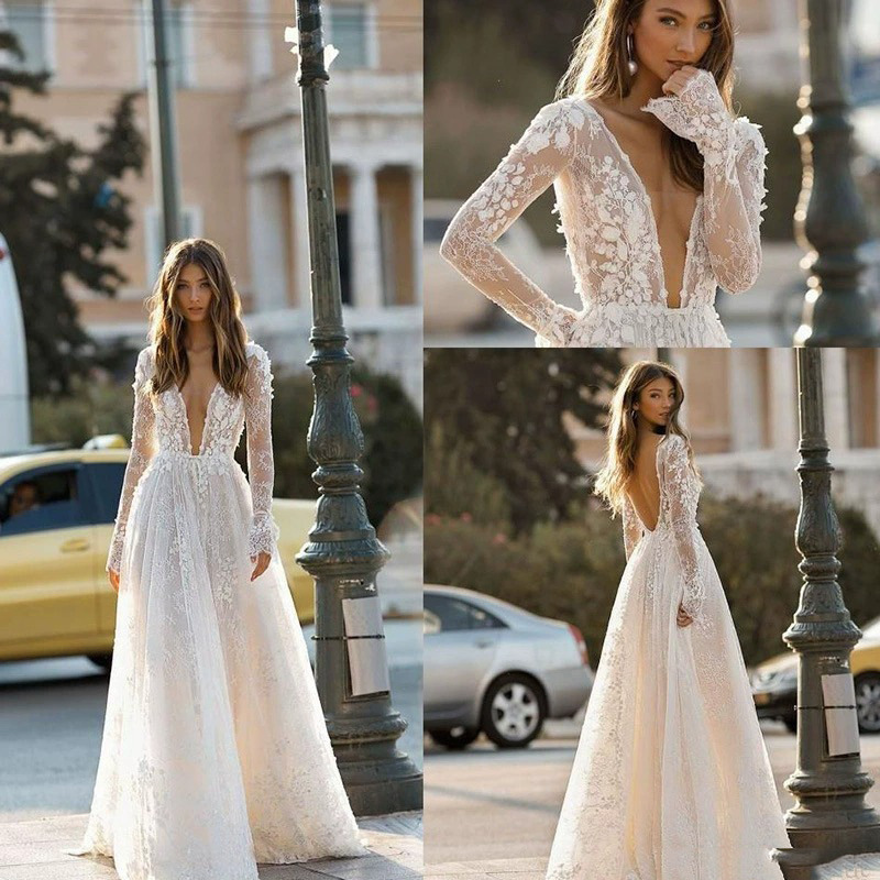 Women's  Wedding  Dress Sexy  Lace Long Sleeve Resort Dress  Evening Party Dress