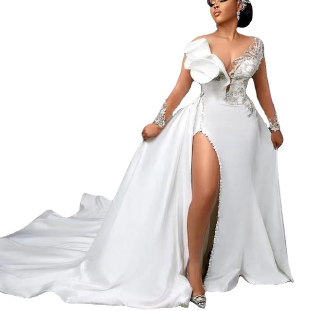 European and American new women's clothing, off-shoulder backless dress, slim long dress, wedding dress