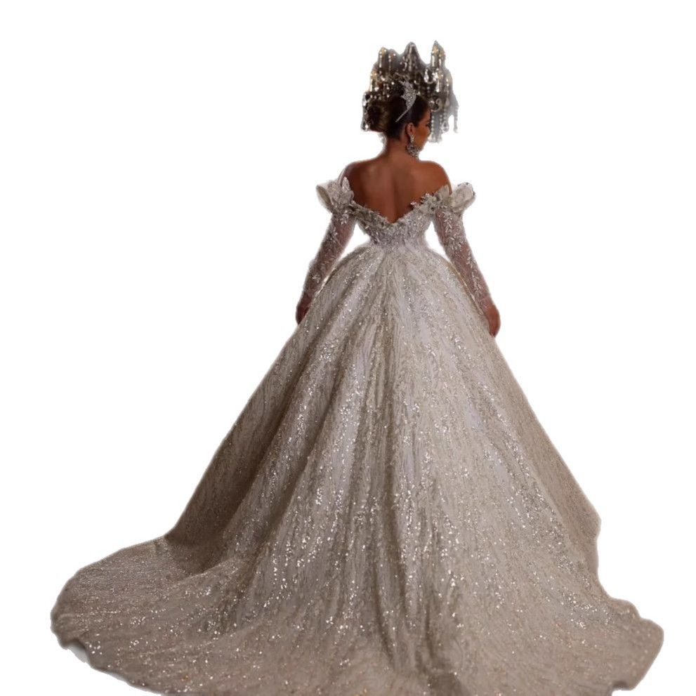 New European and American one-shoulder deep V evening dress long skirt sequined dress party
