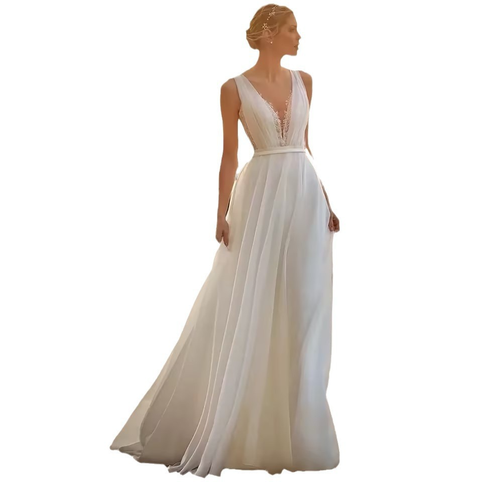 Women's wedding dress party banquet dress bridal V-neck backless fairy beach style evening dress