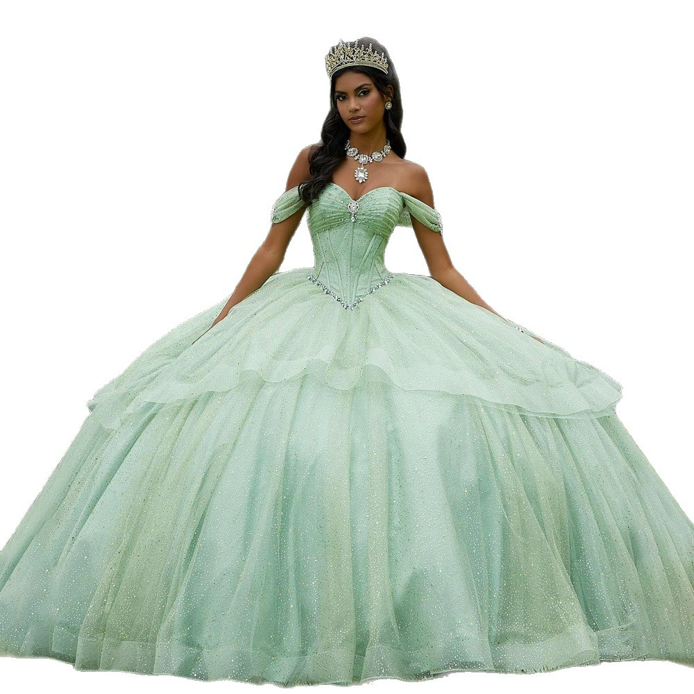European and American tube top evening dress toast dress bride green flowers new style super fairy sweet adult ceremony