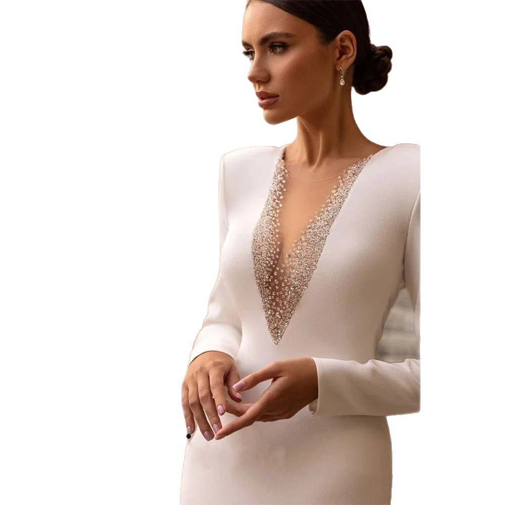 Wedding dress bride fashion host evening dress party dinner long dress tail dress