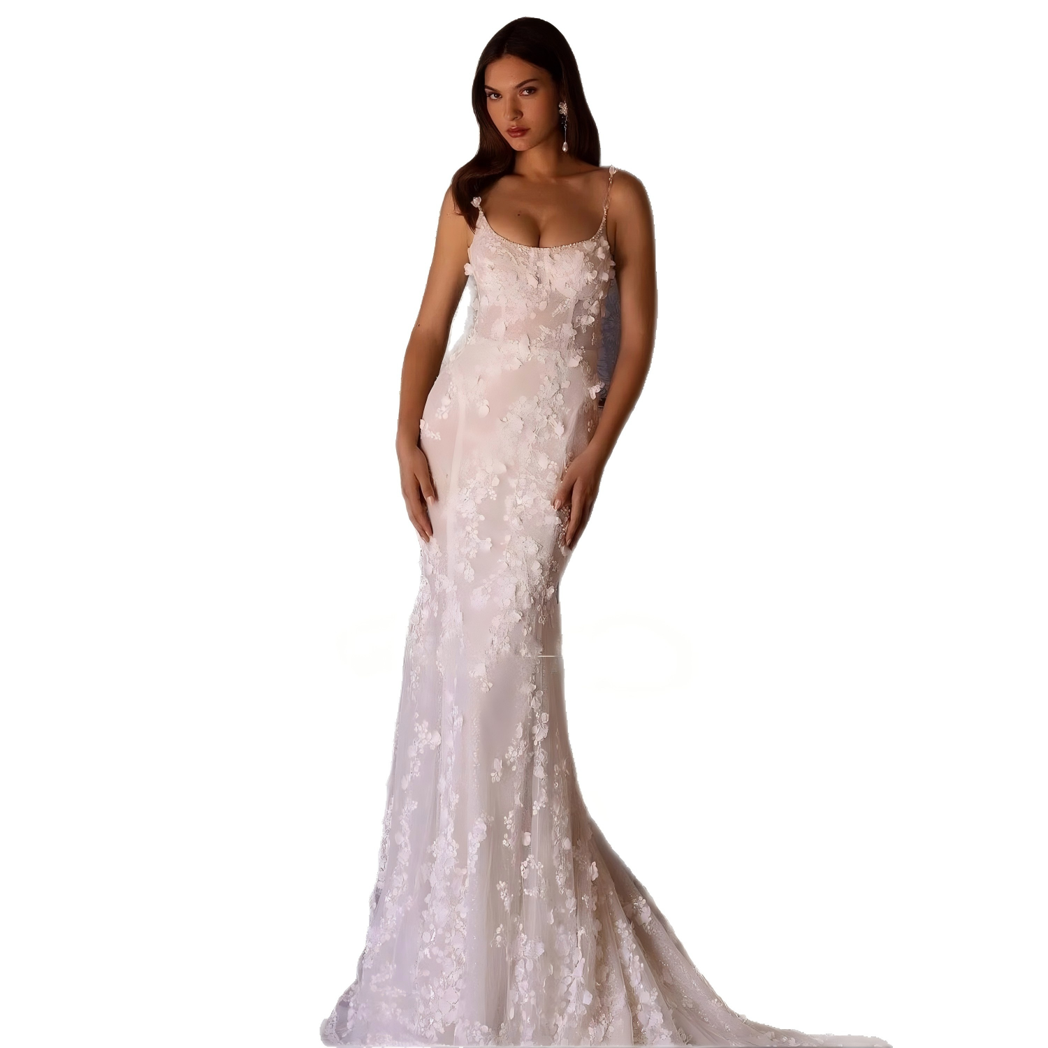 European and American wedding dress new style V-neck sexy slim fishtail lace white bridal tail heavy forest wedding dress