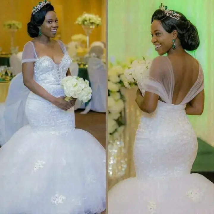 African Bride Sexy Waist Mermaid Puff Wedding Dress One-shoulder Elegant Outing Veil Evening Dress