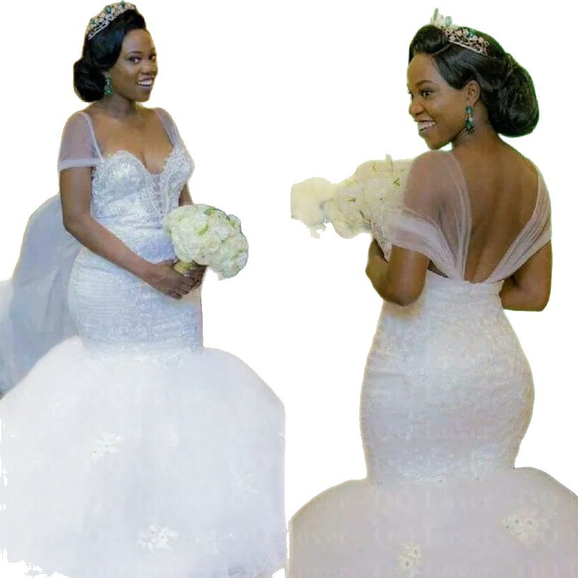 African Bride Sexy Waist Mermaid Puff Wedding Dress One-shoulder Elegant Outing Veil Evening Dress