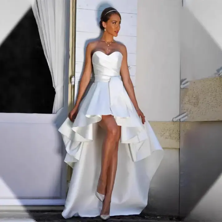 French retro satin tube top light wedding dress new bride high-end texture temperament bridal mini dress