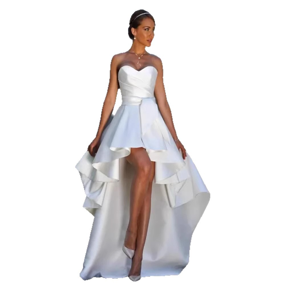 French retro satin tube top light wedding dress new bride high-end texture temperament bridal mini dress