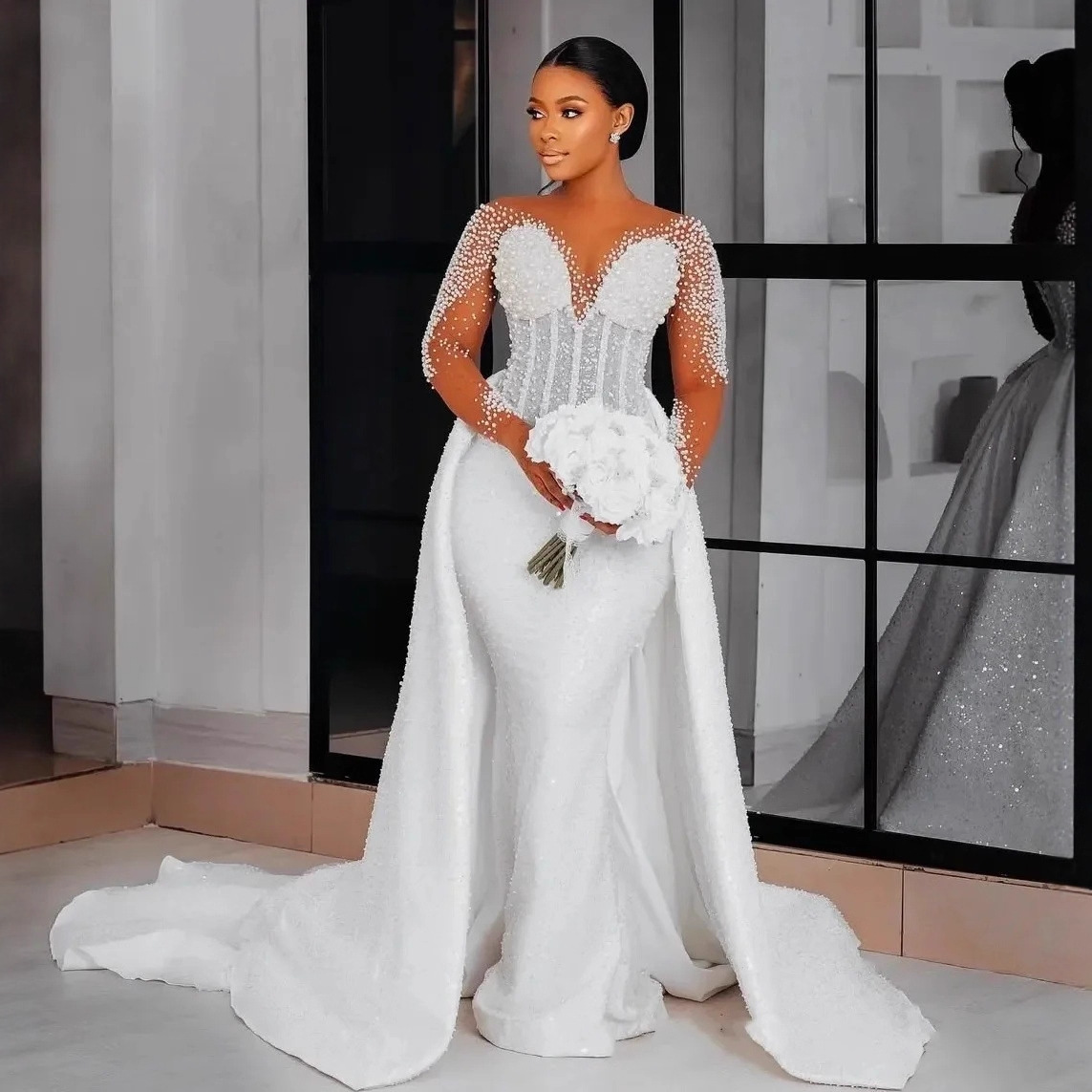 European and American wedding dress sexy suspender V-neck dress wedding dress evening dress
