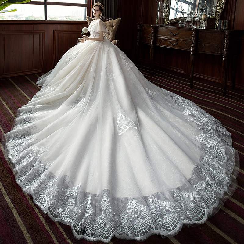 Main wedding dress for women new style bride one shoulder trailing forest style super fairy fantasy starry sky princess light wedding dress