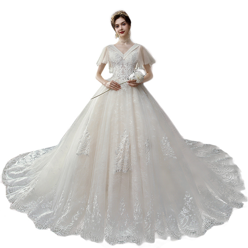 Main wedding dress for women new style bride one shoulder trailing forest style super fairy fantasy starry sky princess light wedding dress