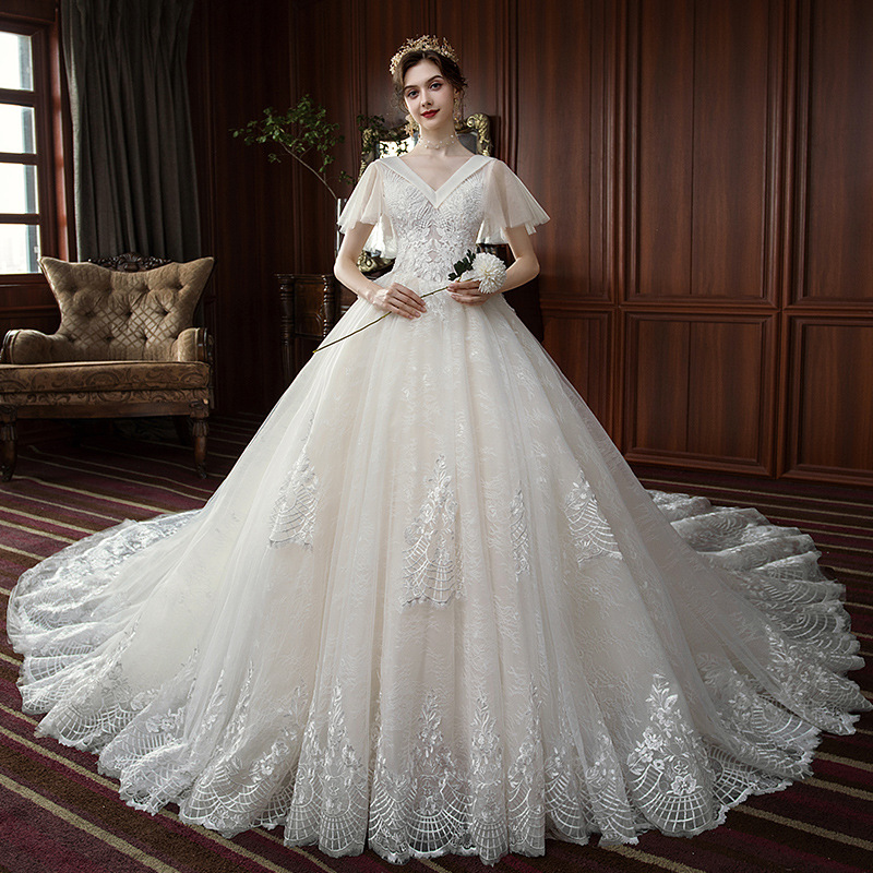 Main wedding dress for women new style bride one shoulder trailing forest style super fairy fantasy starry sky princess light wedding dress