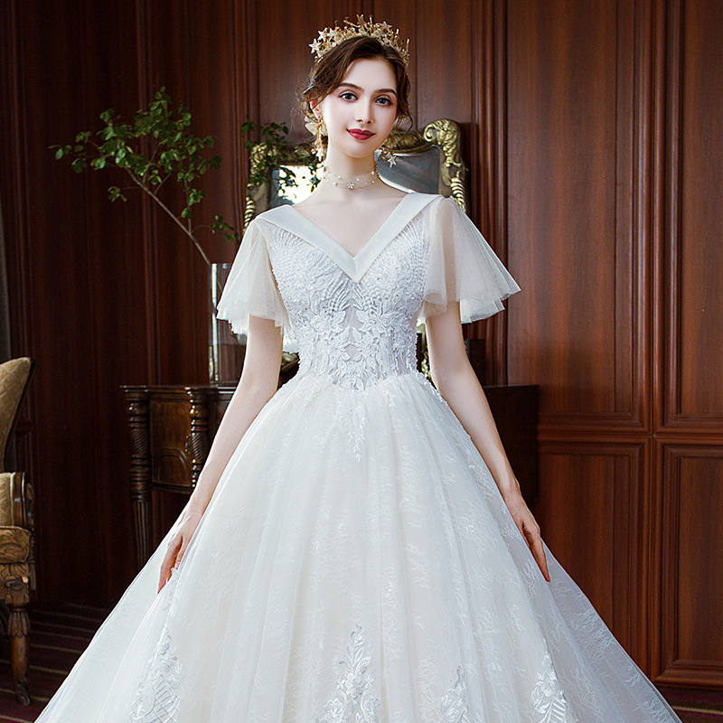 Main wedding dress for women new style bride one shoulder trailing forest style super fairy fantasy starry sky princess light wedding dress