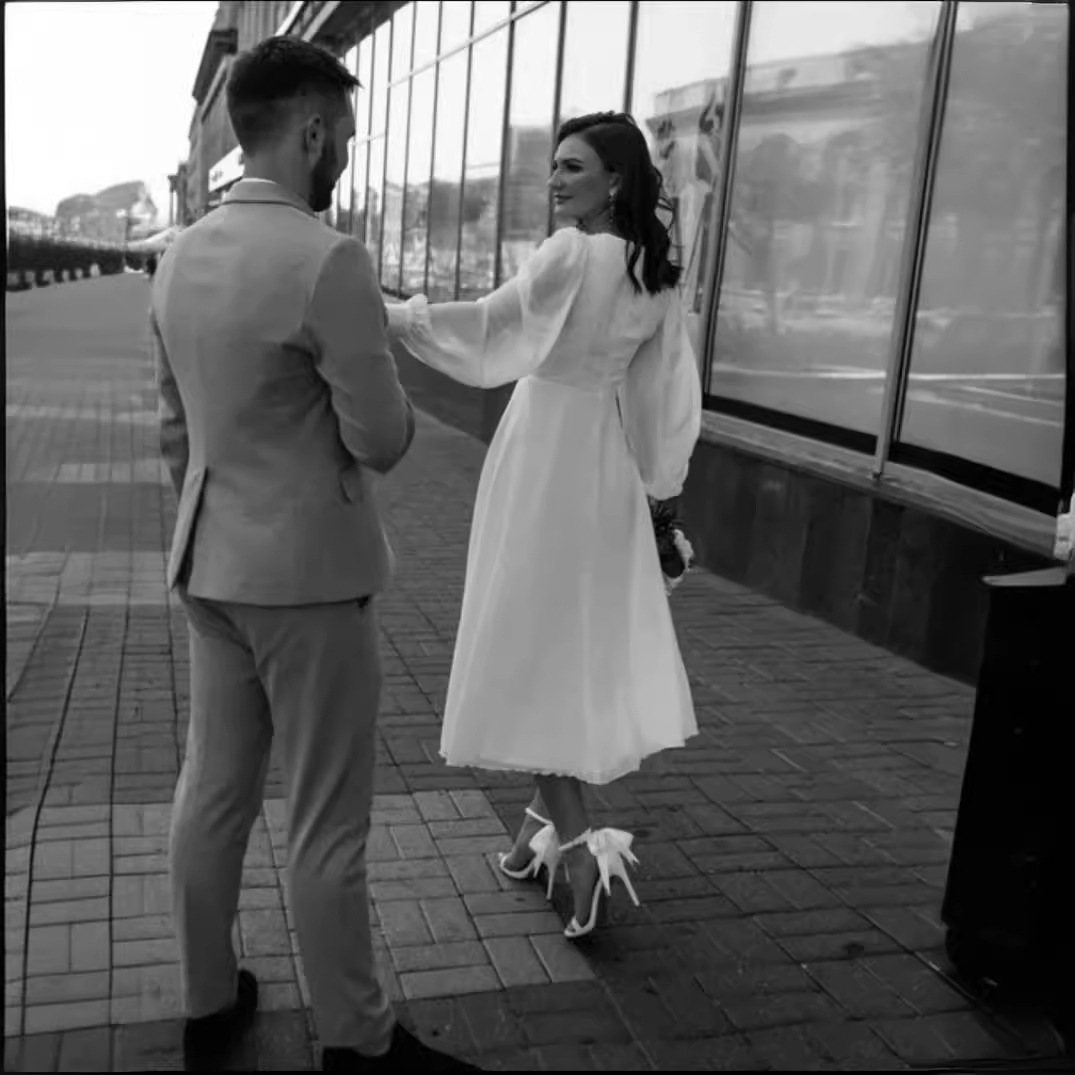 European and American travel photography light wedding autumn and winter new wedding long-sleeved super fairy simple white registration certificate evening dress