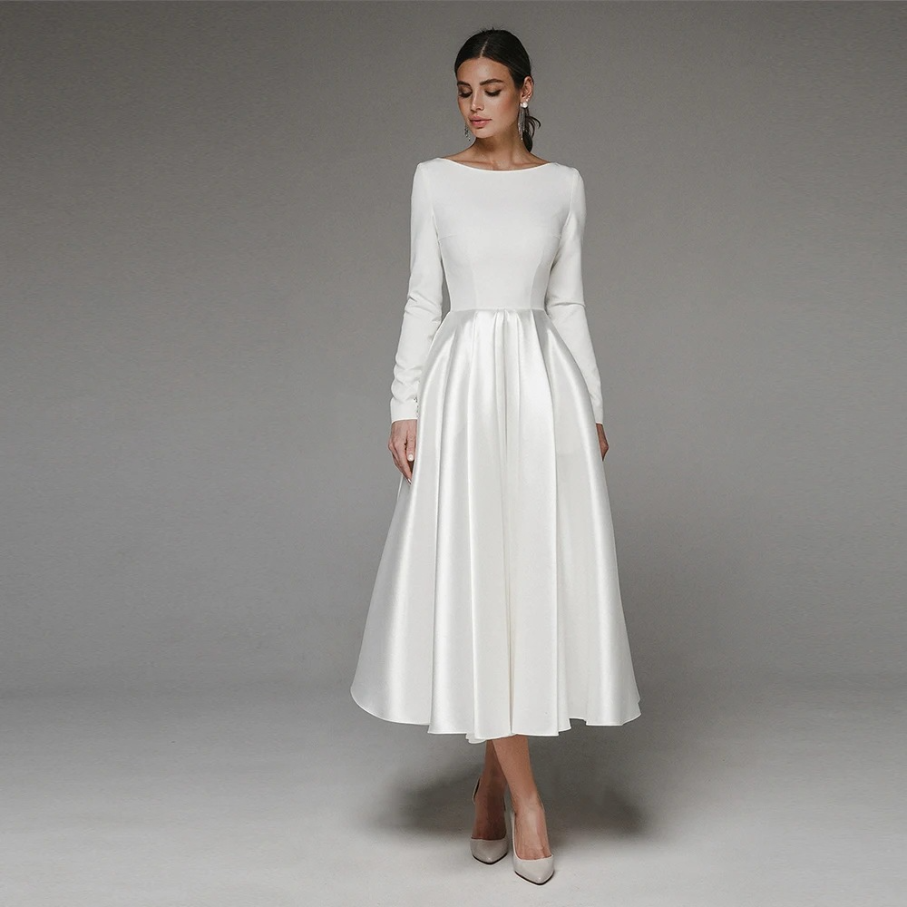 European and American temperament evening dress for women new banquet white simple long-sleeved travel photography forest dress