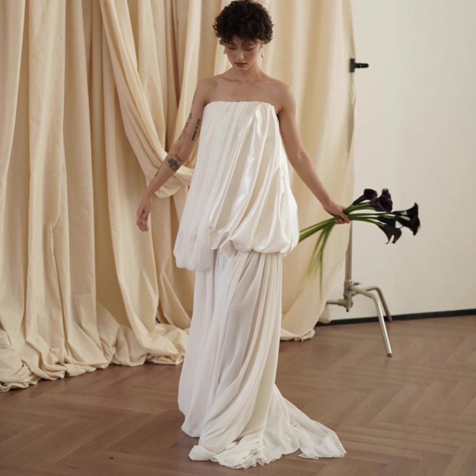 Dressing gown bride female bride engagement banquet evening dress French simple elegant elegant adult ceremony banquet evening dress