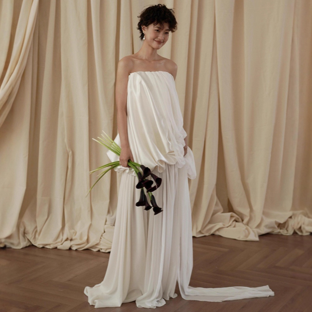 Dressing gown bride female bride engagement banquet evening dress French simple elegant elegant adult ceremony banquet evening dress