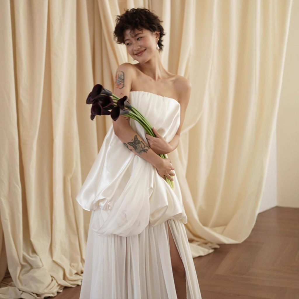 Dressing gown bride female bride engagement banquet evening dress French simple elegant elegant adult ceremony banquet evening dress