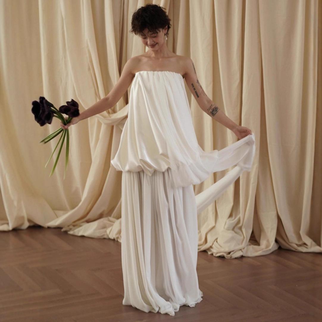Dressing gown bride female bride engagement banquet evening dress French simple elegant elegant adult ceremony banquet evening dress