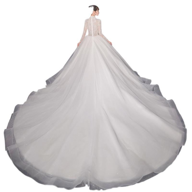 Starry sky light main wedding dress new bride V-neck long-sleeved French big tail slimming temperament retro princess style