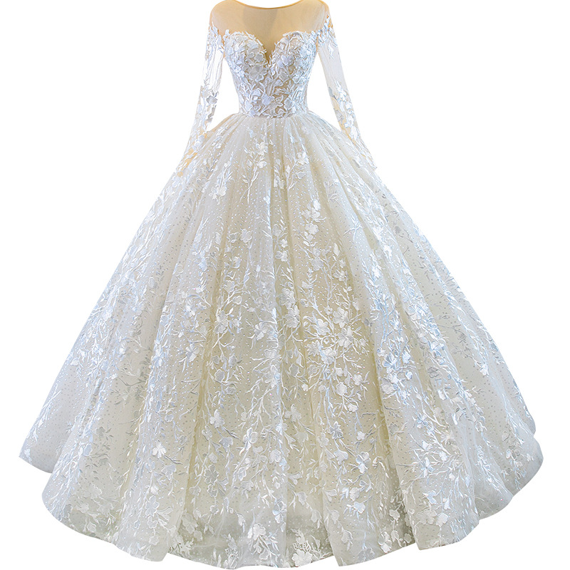 Wedding dress new style bride super fairy dream going out veil long-sleeved puff skirt travel photo shoot light wedding dress