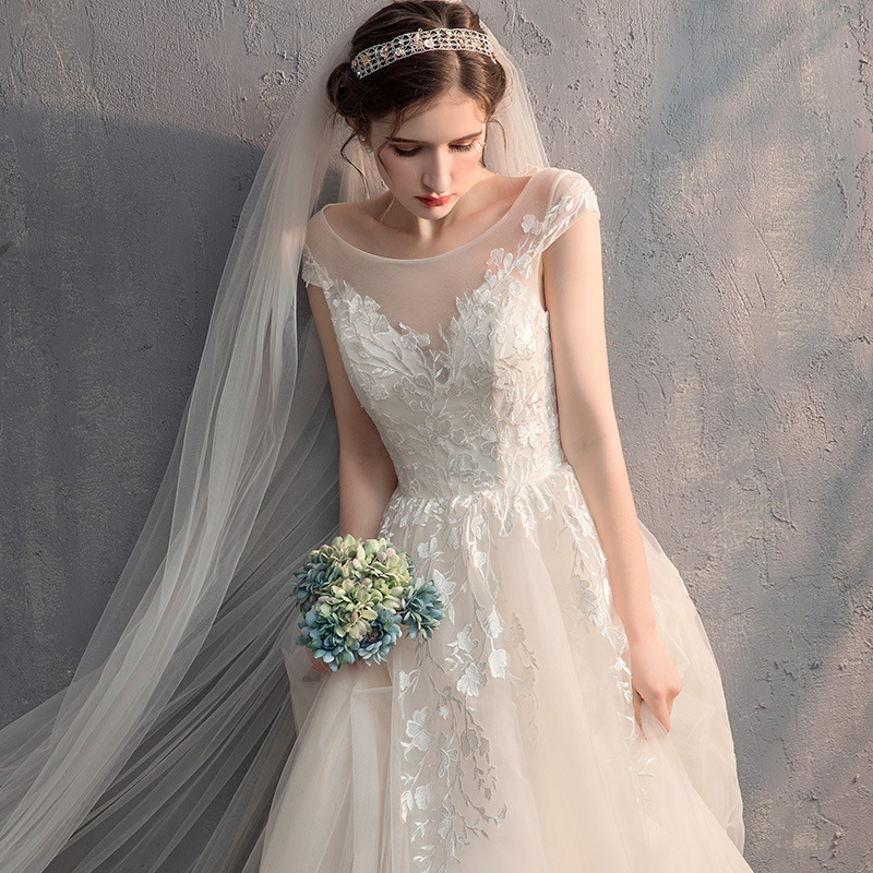 Main wedding dress new bride female simple forest style starry sky French small tail light wedding dress