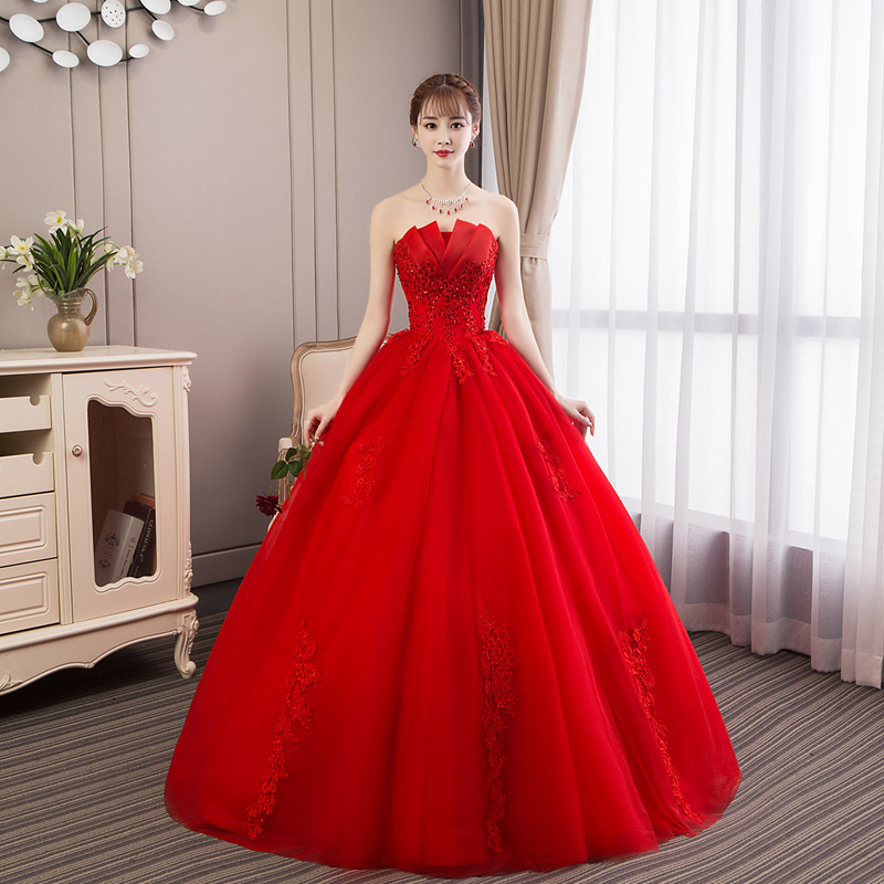 Wedding dress new style red wedding dress bride princess fantasy bud tube top autumn and winter high waist gauze skirt for women