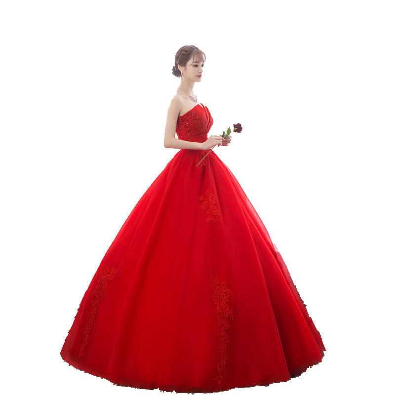 Wedding dress new style red wedding dress bride princess fantasy bud tube top autumn and winter high waist gauze skirt for women