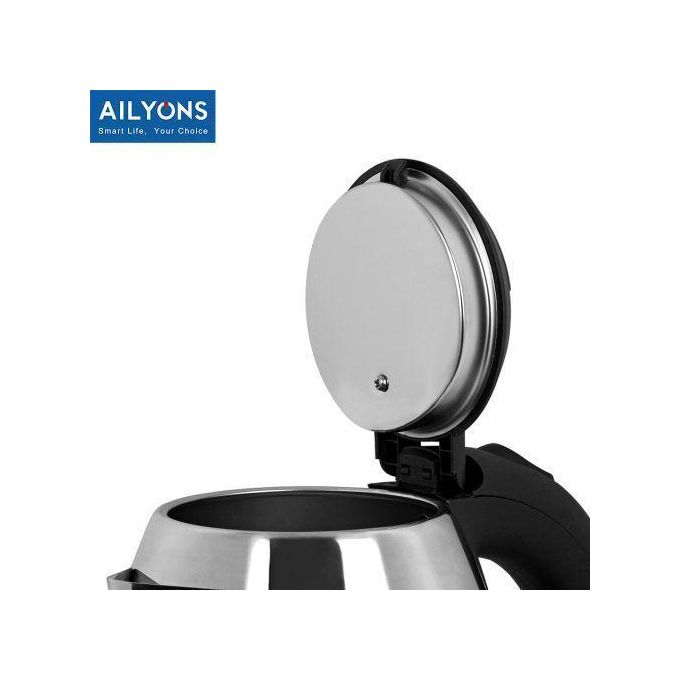 AILYONS FK-0301 Stainless Steel 2.0L Electric Kettle-Black – 1500W Rapid Boil Cordless Kettle with Auto Shut-Off, Boil-Dry Protection & Illuminated Indicator for Home & Office Use