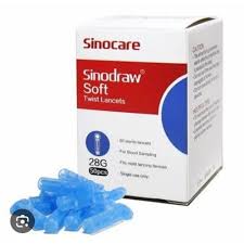 Sinocare Sinodraw Soft Disposable Blood Lancets – 28G Sterile Safety Lancets for Glucometer Testing, 50 Pieces per Box for Diabetes Blood Sugar Monitoring
