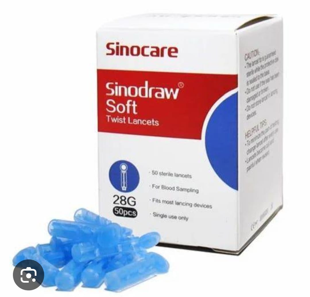 Sinocare Sinodraw Soft Disposable Blood Lancets – 28G Sterile Safety Lancets for Glucometer Testing, 50 Pieces per Box for Diabetes Blood Sugar Monitoring