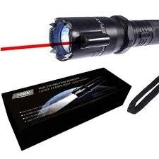 3in1 Shock Flashlight with Laser Pointer Self Defense Torch 288 Type – 12,000,000V Stun Gun, 200 Lumen CREE LED & 300m Red Laser – Rechargeable with Holster