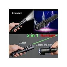 3in1 Shock Flashlight with Laser Pointer Self Defense Torch 288 Type – 12,000,000V Stun Gun, 200 Lumen CREE LED & 300m Red Laser – Rechargeable with Holster