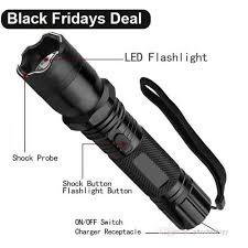 3in1 Shock Flashlight with Laser Pointer Self Defense Torch 288 Type – 12,000,000V Stun Gun, 200 Lumen CREE LED & 300m Red Laser – Rechargeable with Holster