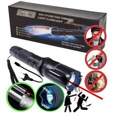 3in1 Shock Flashlight with Laser Pointer Self Defense Torch 288 Type – 12,000,000V Stun Gun, 200 Lumen CREE LED & 300m Red Laser – Rechargeable with Holster