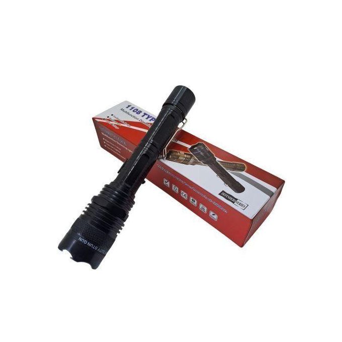 1108 Rechargeable Self Defense Security Torch – 12000kV Stun Gun Flashlight with CREE LED & Laser Pointer – 3-in-1 Tactical Torch with Holster